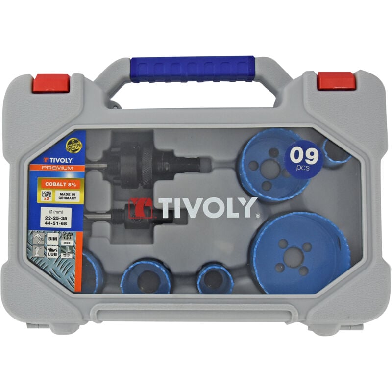 foto del prodotto tivoly valigetta da 9 pezzi 6 seghe a tazza bimetal cobalto 8 premium da 22 a 68mm 2 piloti 1 chiave a brugola