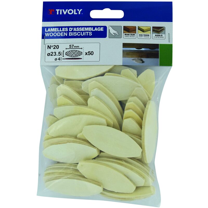 foto del prodotto tivoly xt60634063020 lamelle di assemblaggio in legno, 23,5 x 57 x 4 mm, n. 20