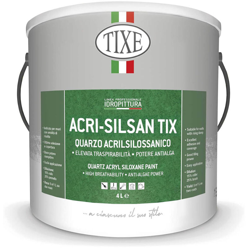 foto del prodotto tixe pittura acrilsilossanica al quarzo fine traspirante esterno bianca acri silsan tix quarzo acrilsilossanico 14 lt