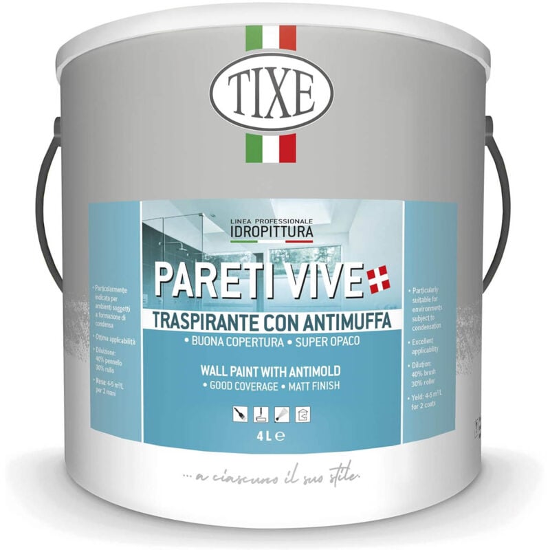 foto del prodotto tixe pittura per interni bianca idropittura murale pareti vive traspirante con antimuffa 14 lt