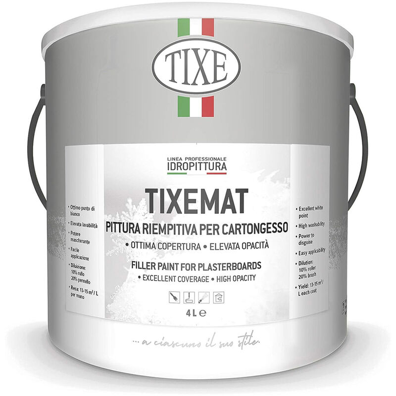 foto del prodotto tixe pittura per interni bianca idropittura super lavabile coprente riempitiva murale mat 4 litri
