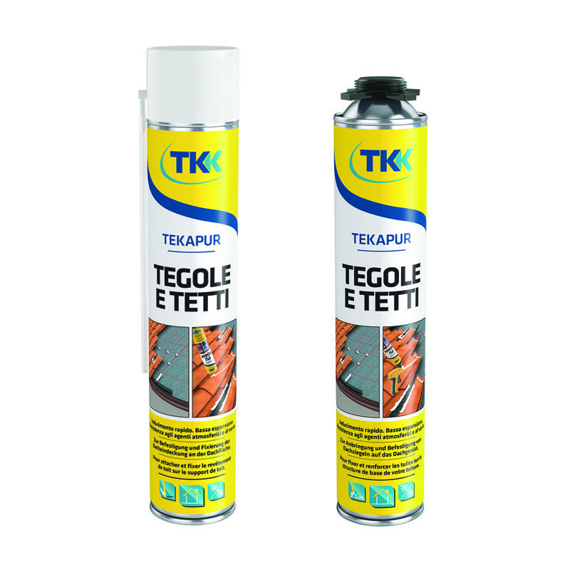 foto del prodotto tkk schiuma poliuretanica per tegole e coppi pu fix roof tile adhesive ml.750 applicazione manuale grigio
