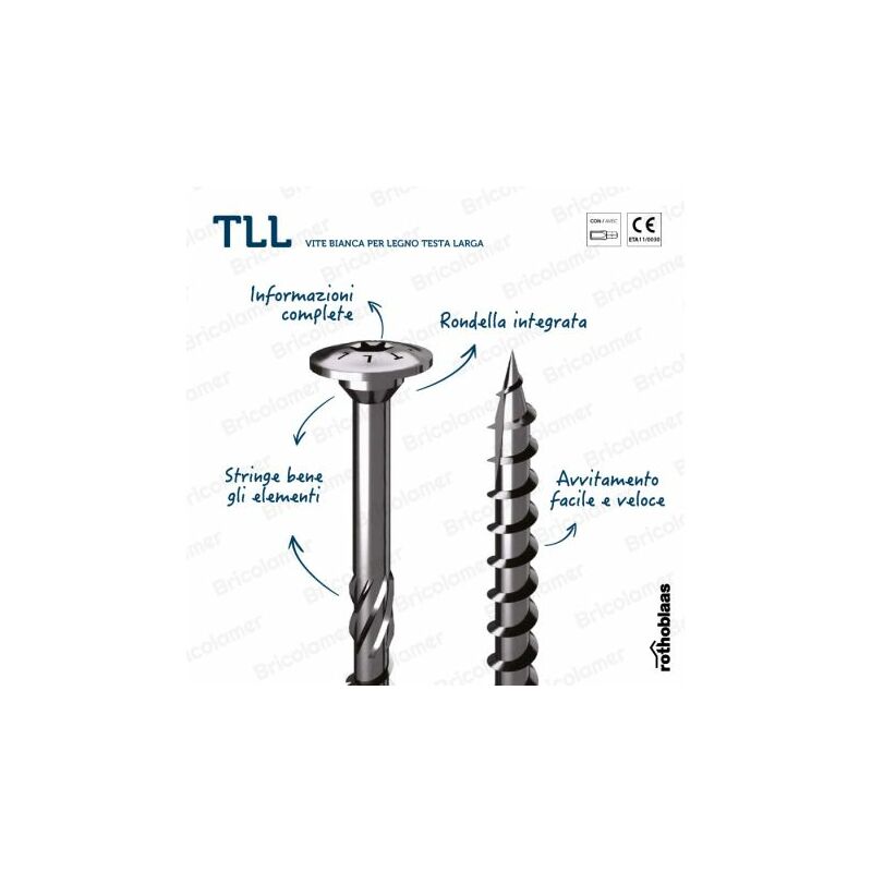 foto del prodotto tll vite bianca per legno testa larga 10x240 mm.