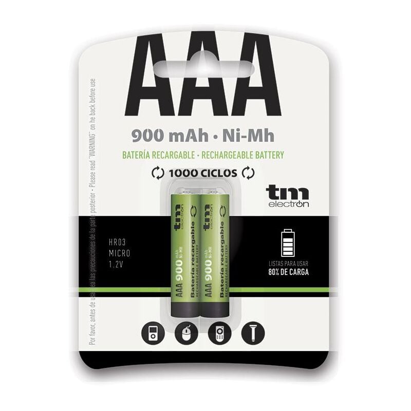 foto del prodotto tm electron batteria r03 tripla a aaa 900ma capacit 1,2v nimh blister 2 unit 
