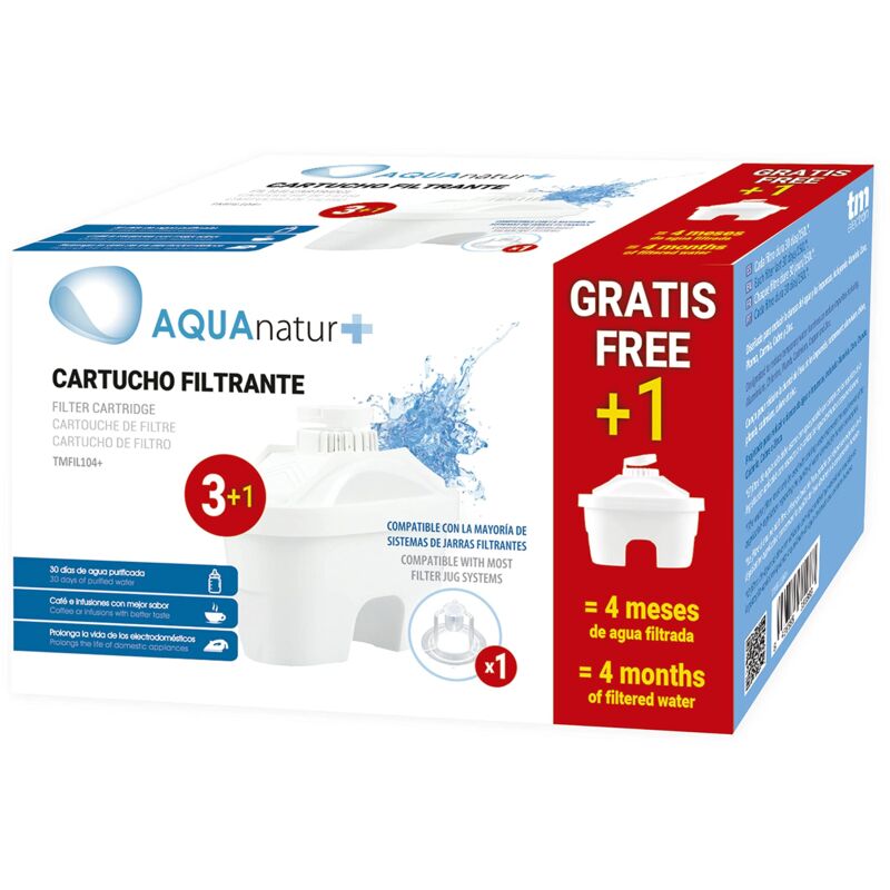foto del prodotto tmfil104 confezione da 4 a 8 mesi di filtri dell acqua, compatibili con i caraffe maxtra e maxtra , 4 pezzi tm electron