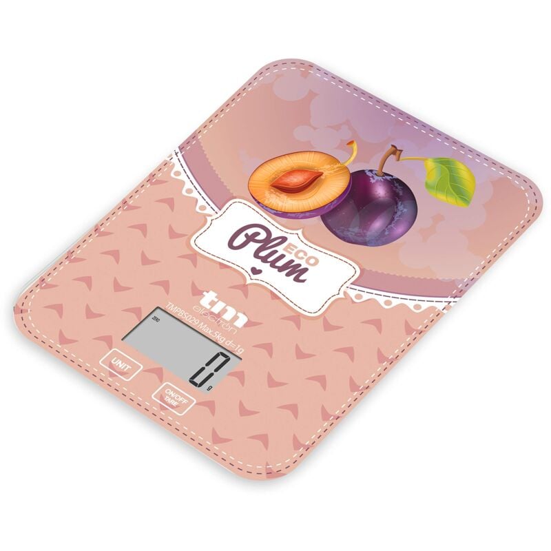 foto del prodotto tmpbs029 bilancia da cucina con display digitale ultra sottile design prugne vintage 4 sensori torna a 0 ideale per pasticceria e cibo, plastica tm