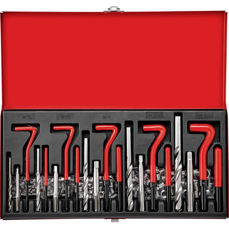 foto del prodotto to-5016567 kit riparazione e ripristino filetto per officine m5, m6, m8, m10, m12 - toolcraft