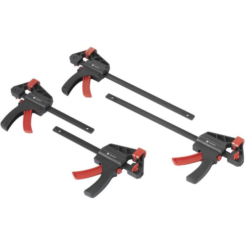 foto del prodotto to 7870761 morsetto di serraggio a una mano, kit da 4 15 cm e 30 cm apertura max. 300 mm dimensione del p toolcraft