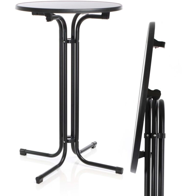 foto del prodotto toboli tavolo alto da bar rotondo pieghevole nero 70 cm h 110 cm per interno ed esterno