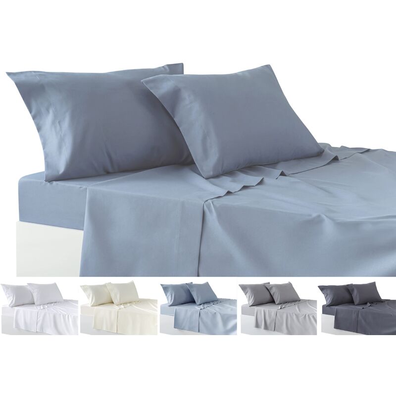 foto del prodotto todocama set di lenzuola da 4 pezzi, lenzuolo con angoli elasticizzati sopra due federe da 50 x 80 cm. letto 135 135x190 200 cm, grigio blu 