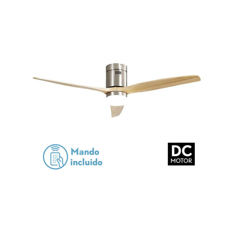 foto del prodotto todolampara ventilatore da soffitto de con luce led 18w motore dc modello aguilon nickel, 3 tonalit , 3 pale haya, 5 velocit , telecomando control,
