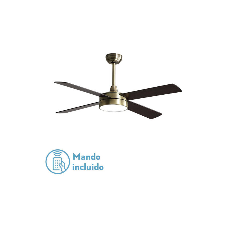 foto del prodotto todolampara ventilatore da soffitto de con luce led 24w mod. nevery bronze,3 tonalit de luce e memoria, 4 pale reversibili oak cherry,3 velocit ,