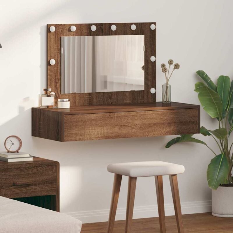 foto del prodotto toeletta a muro con luci led rovere marrone vidaxl