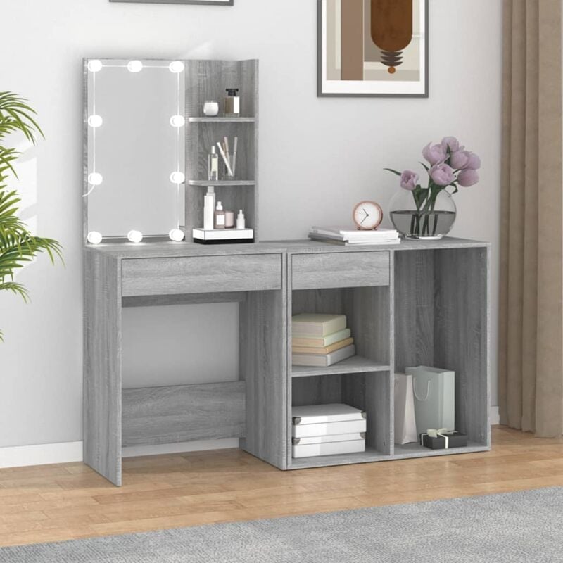 foto del prodotto toeletta con led e armadietto grigio sonoma legno multistrato