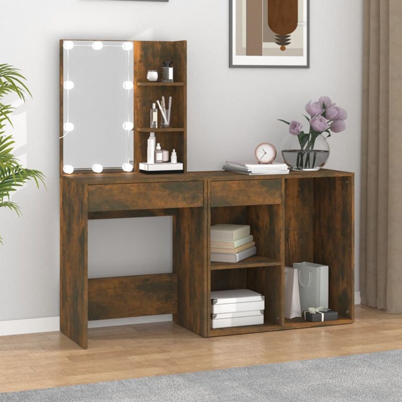 foto del prodotto toeletta con led e armadietto rovere fumo in legno multistrato vidaxl