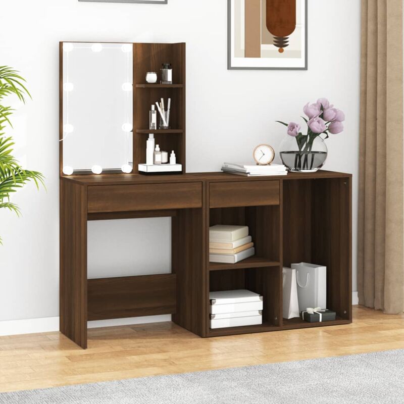 foto del prodotto toeletta con led e armadietto rovere marrone legno multistrato vidaxl