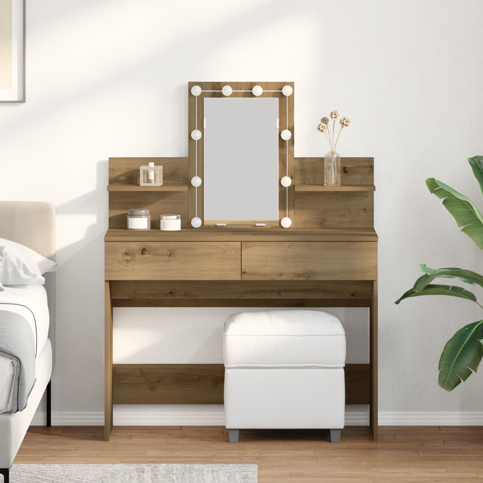 foto del prodotto toeletta con led rovere artigianale 100x40x130 cm