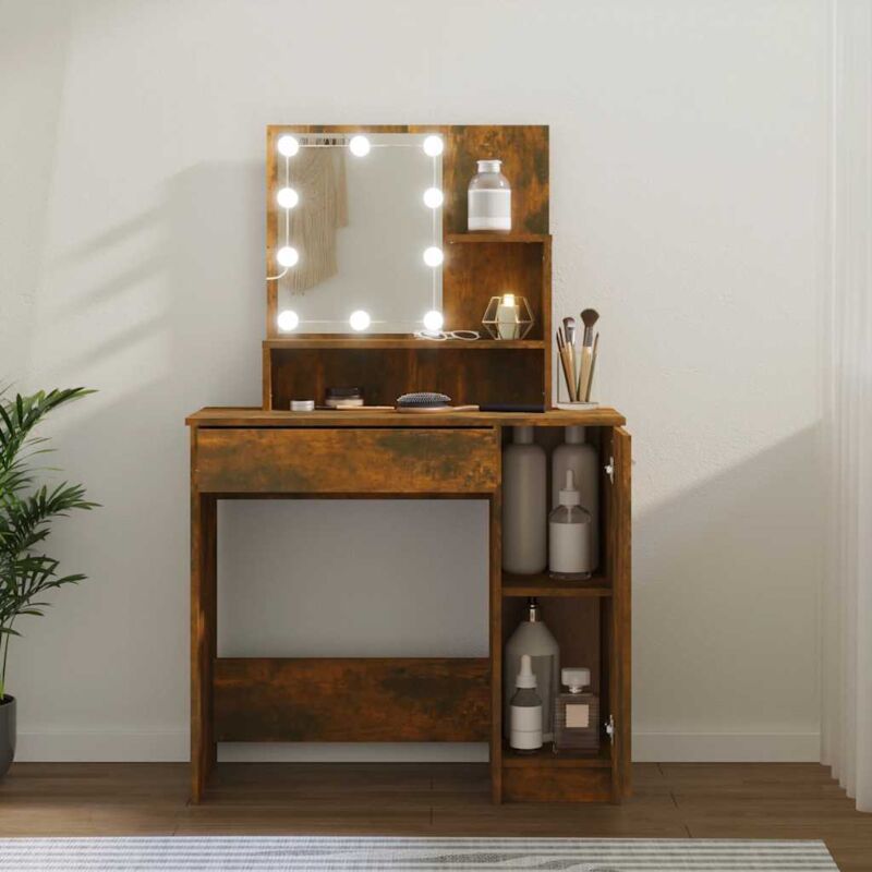 foto del prodotto toeletta con led rovere fumo 86,5x35x136 cm vidaxl