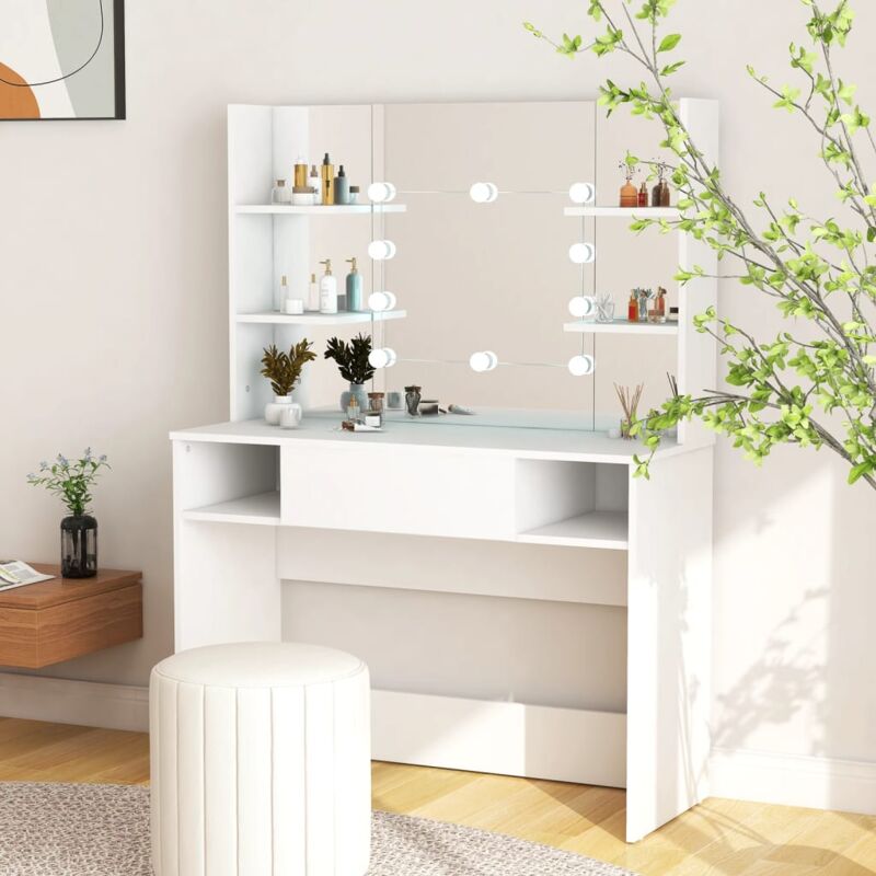 foto del prodotto toeletta con luci led 100x40x135 cm in mdf bianca