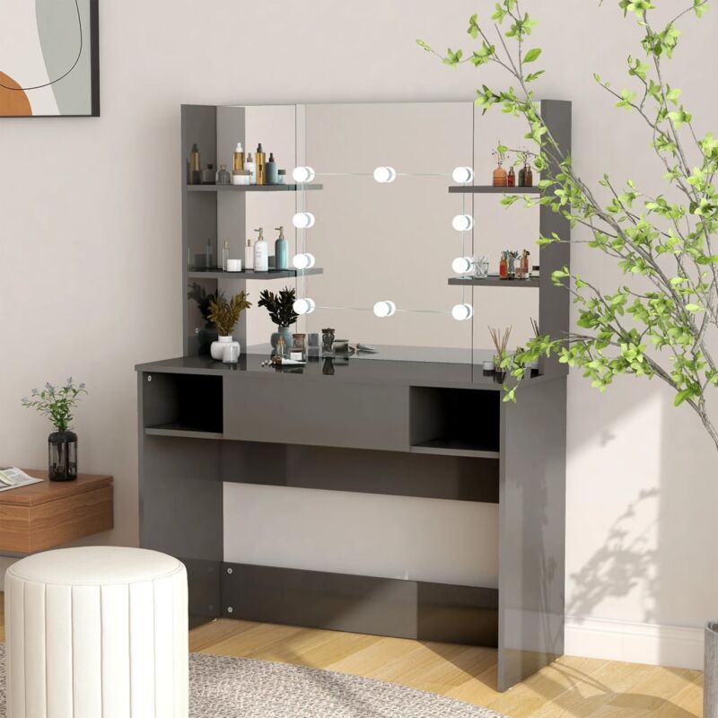 foto del prodotto toeletta con luci led 100x40x135 cm in mdf grigio lucido