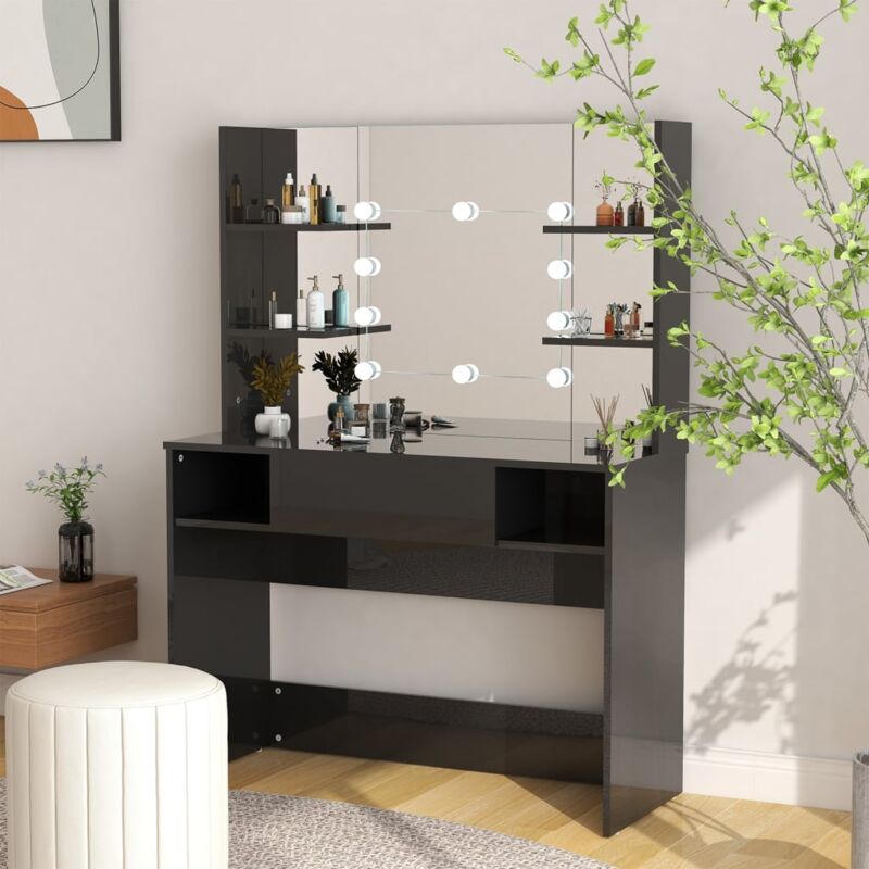 immagine 0 del prodotto toeletta con luci led 100x40x135 cm in mdf nero lucido