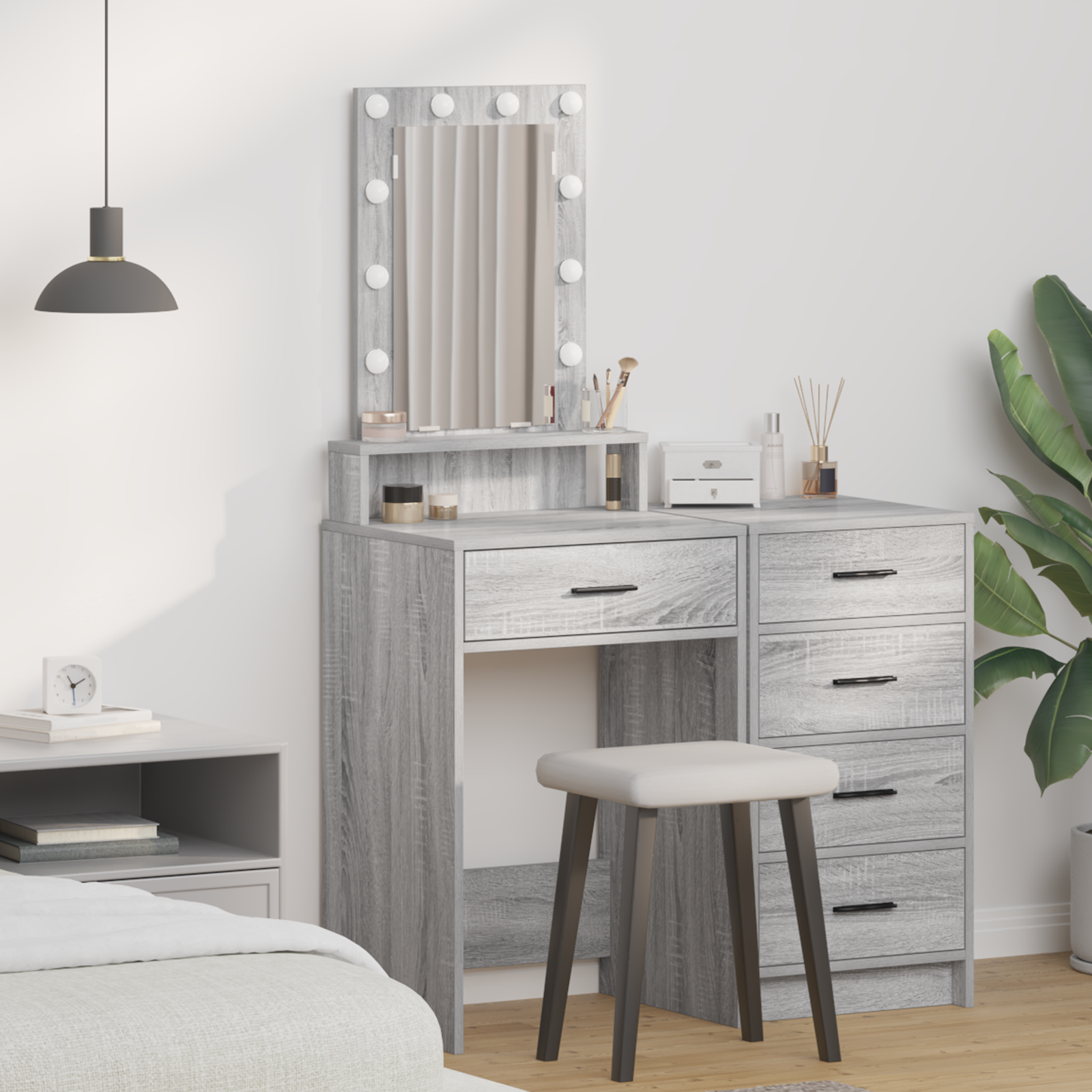 foto del prodotto toeletta con luci led grigio sonoma 50x41x140 cm