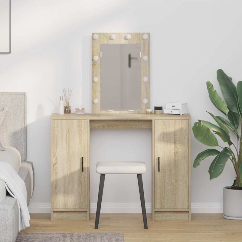 foto del prodotto toeletta con luci led in rovere di sonoma, 102x33x135 cm vidaxl