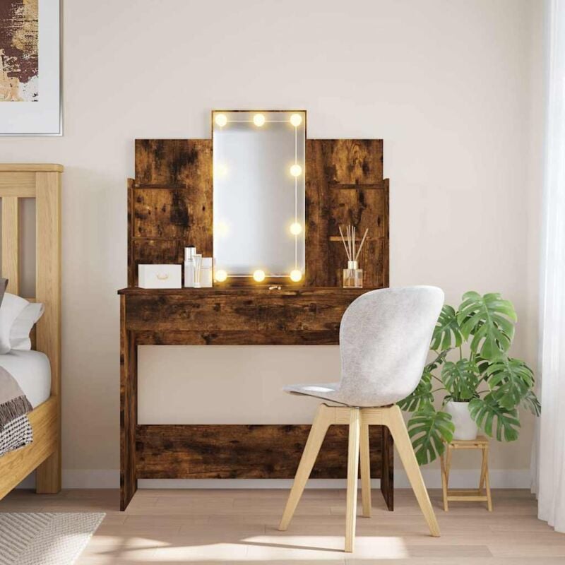 foto del prodotto toeletta con luci led rovere fumo 96x40x142 cm vidaxl