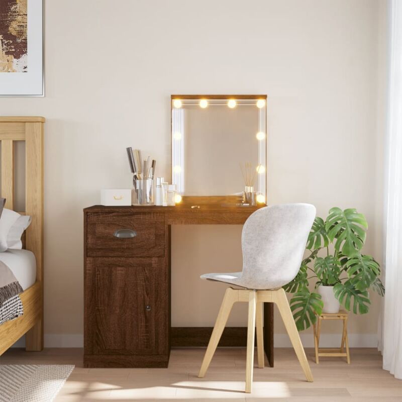 foto del prodotto toeletta con luci led rovere marrone 90x42x132,5 cm