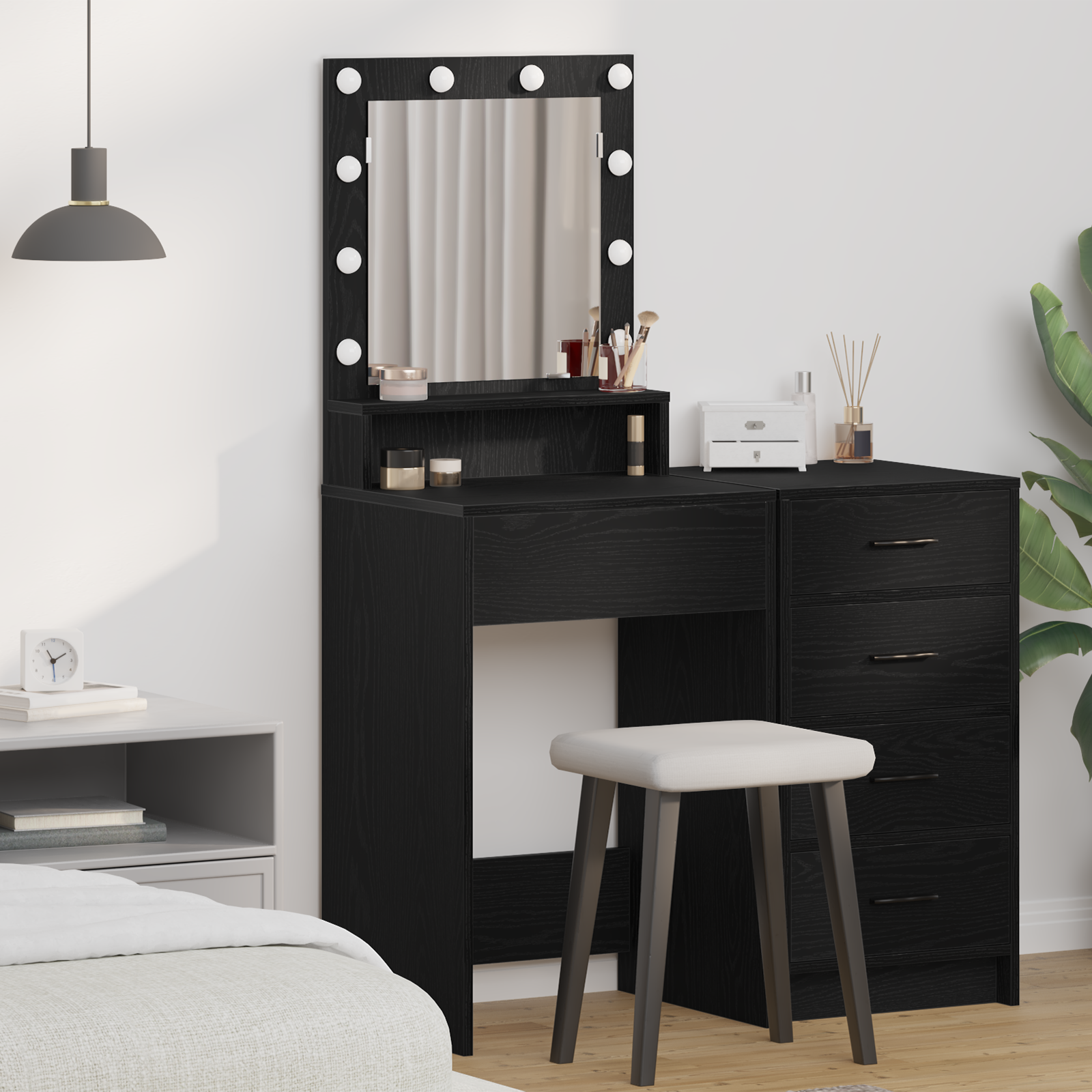 foto del prodotto toeletta con luci led rovere nero 50x41x135 cm