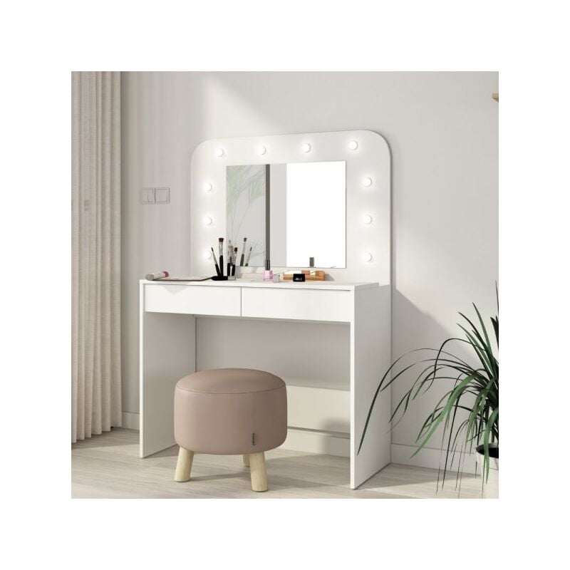 foto del prodotto toeletta con specchio a led e vani portaoggetti bianco josephine