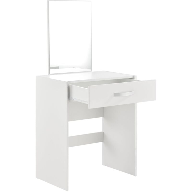 foto del prodotto toeletta con specchio, cassetto, sgabello, cassettiera da parrucchiere, 132 cm, bianco