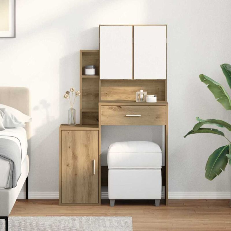 foto del prodotto toeletta con specchio e led in legno ingegnerizzato rovere artigianale vidaxl