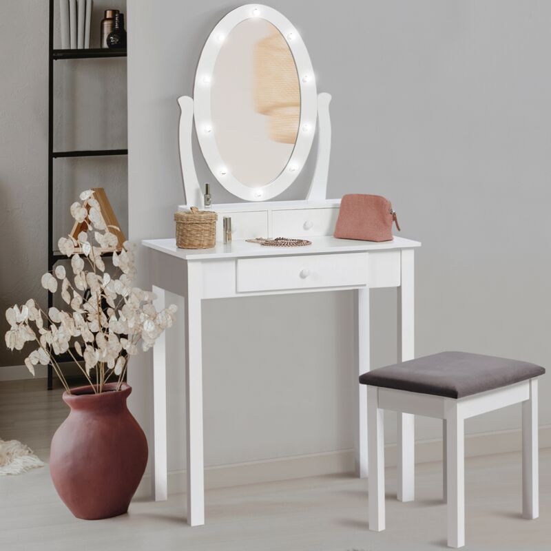 foto del prodotto toeletta con specchio led e sgabello bella