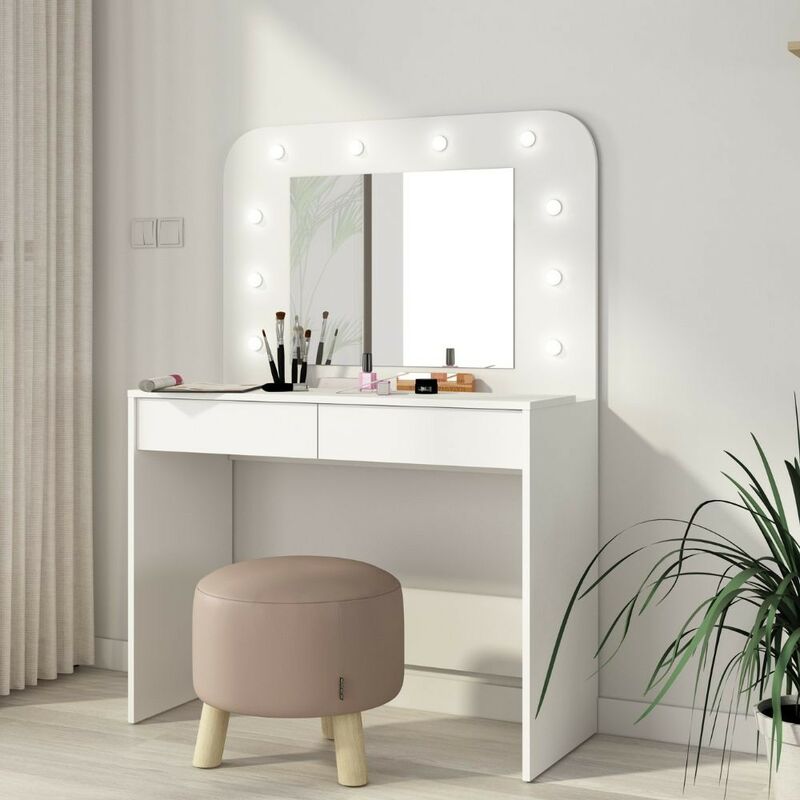 foto del prodotto toeletta con specchio luci e cassetti colore bianco 100x142h cm diva