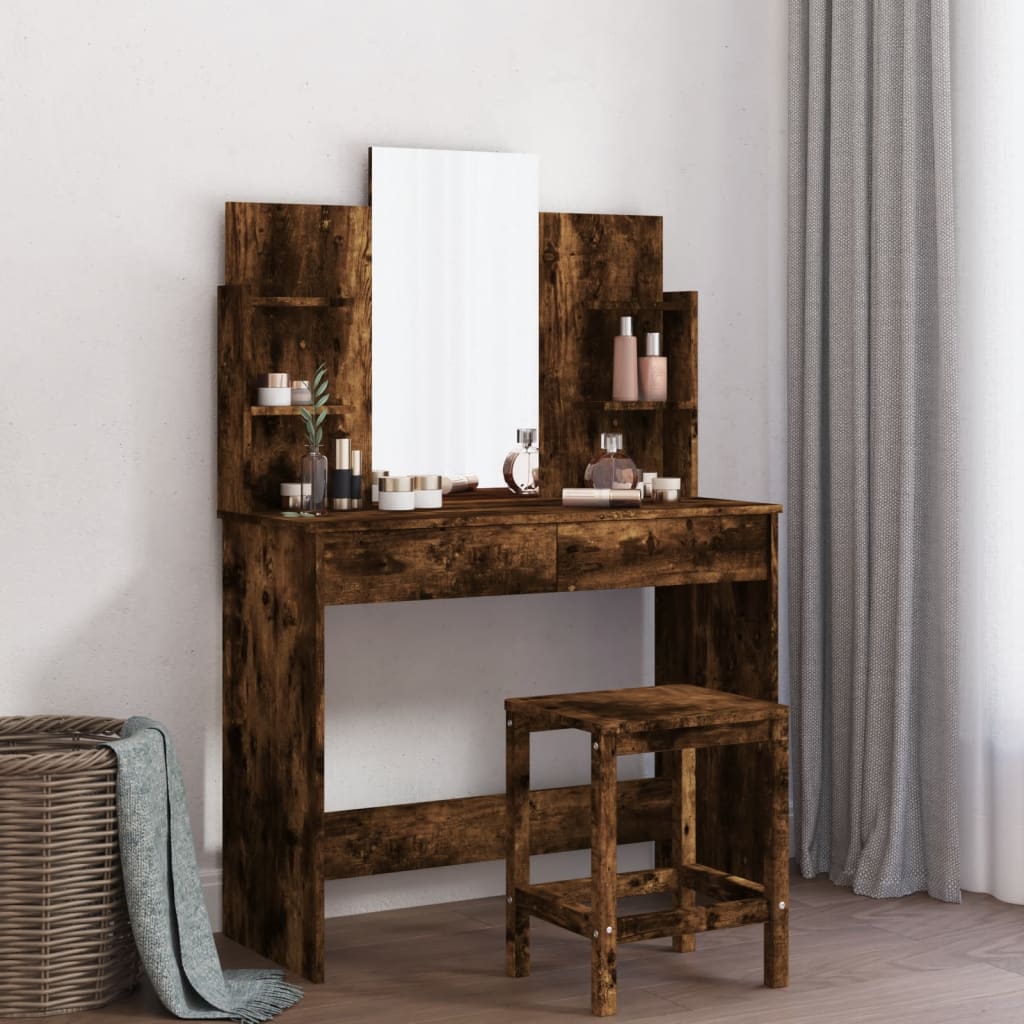 foto del prodotto toeletta con specchio rovere fumo 96x39x142 cmcod mxl 107419