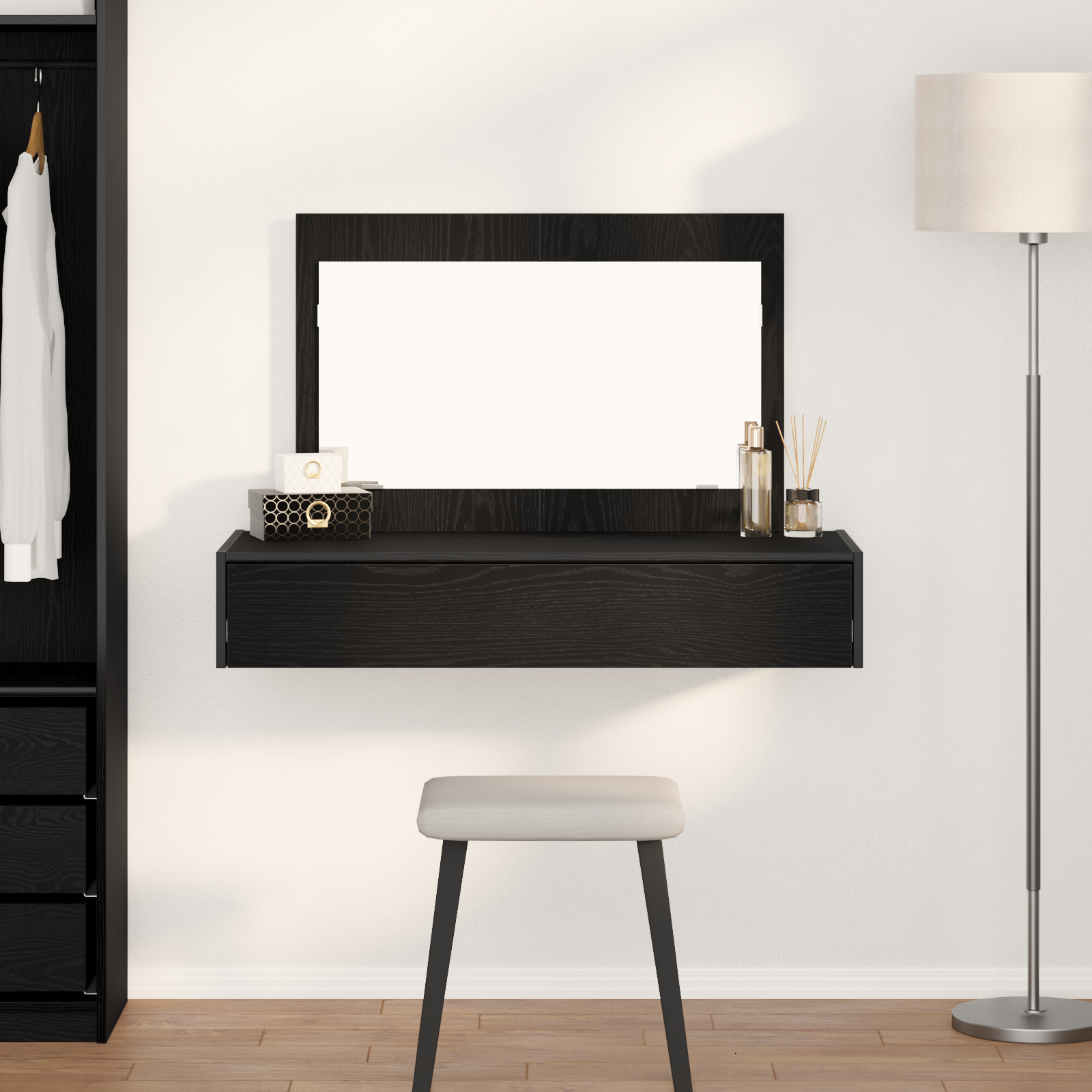 foto del prodotto toeletta da montare a parete in rovere nero, 100x40x70 cm