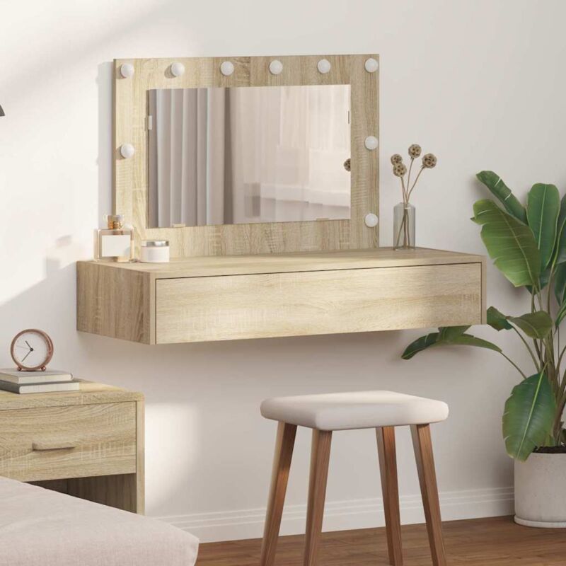 foto del prodotto toeletta da parete con luci led in rovere sonoma vidaxl