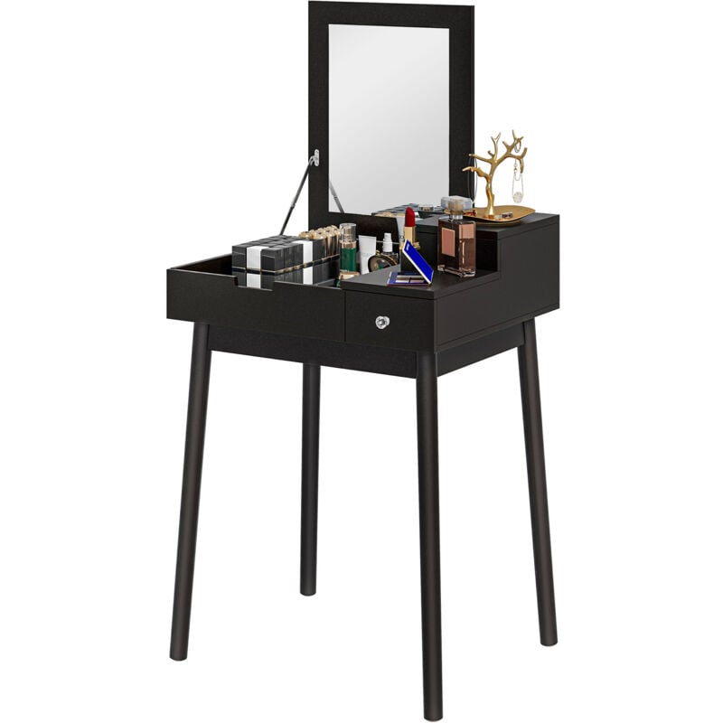 foto del prodotto toeletta da trucco 2 in 1 con specchio ribaltabile e 2 cassetti nero homcom