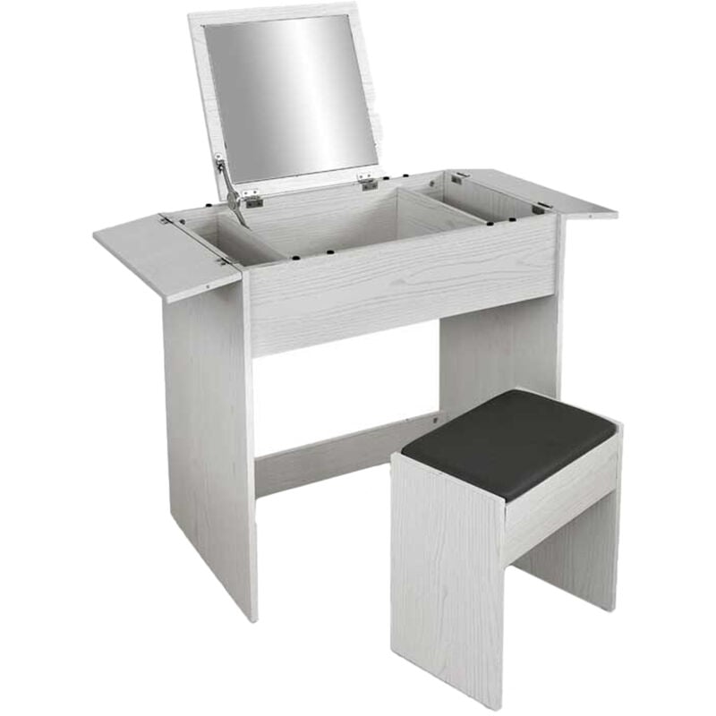 foto del prodotto toeletta in legno con sgabello e specchio 75x45x75 cm colore bianco