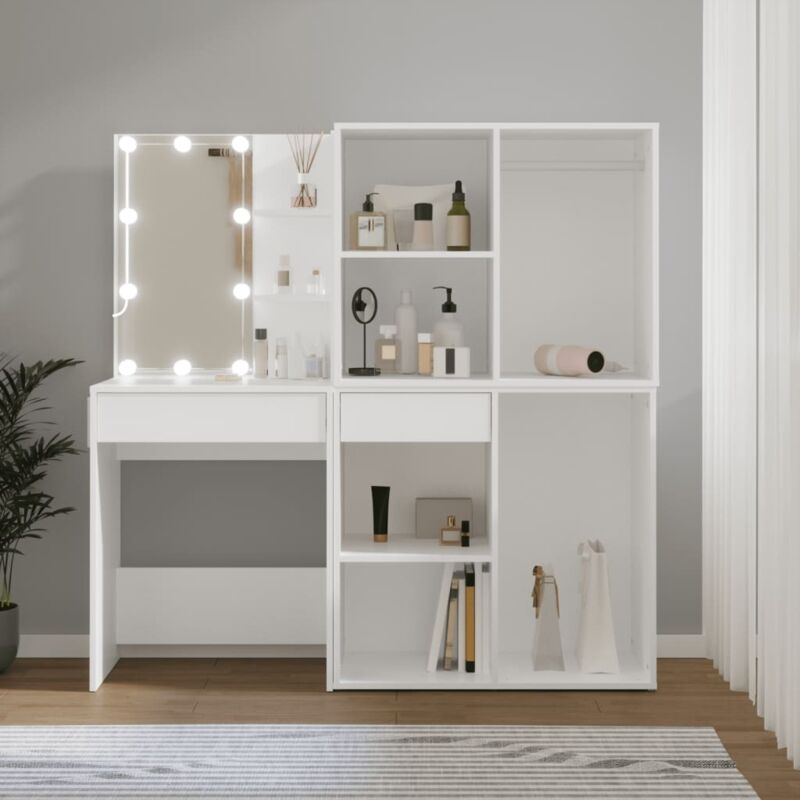 foto del prodotto toeletta led con 2 armadietti in legno multistrato bianco