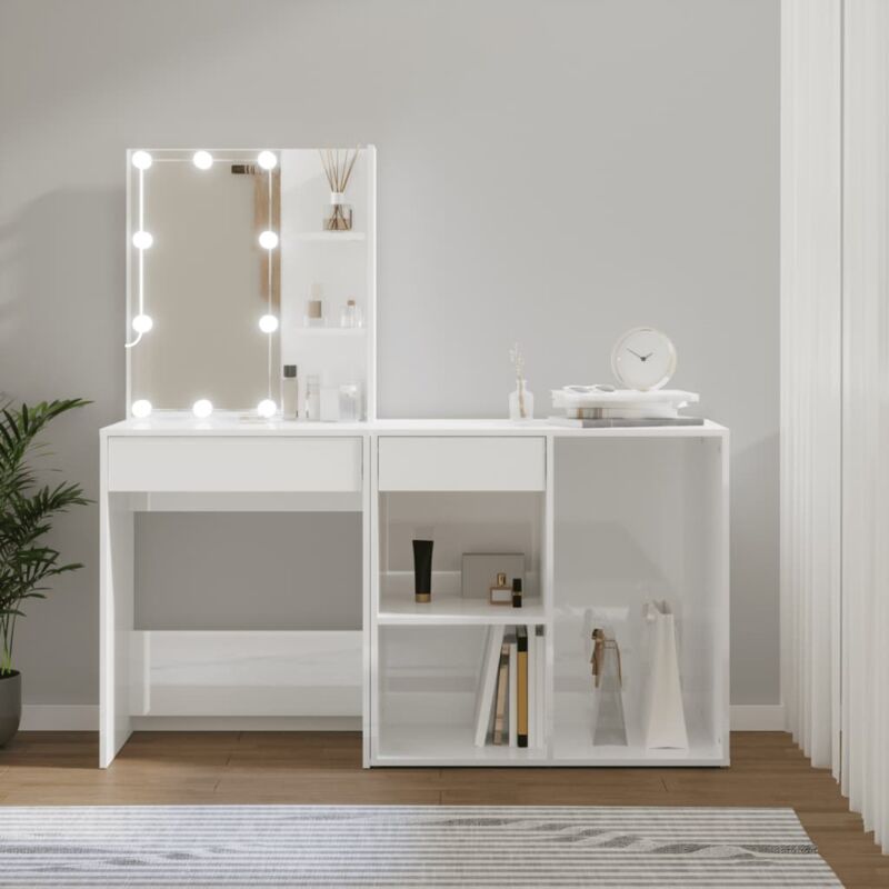 foto del prodotto toeletta led con armadietto in legno multistrato bianco lucido