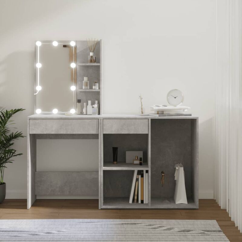 foto del prodotto toeletta led con armadietto in legno multistrato grigio cemento vidaxl