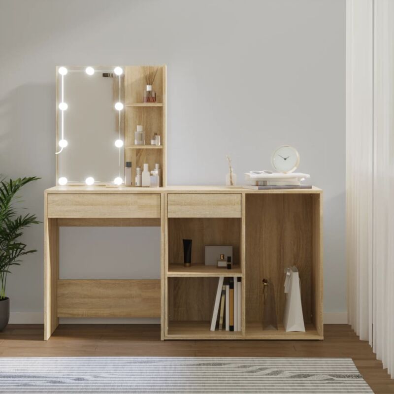 foto del prodotto toeletta led con armadietto in legno multistrato rovere sonoma vidaxl