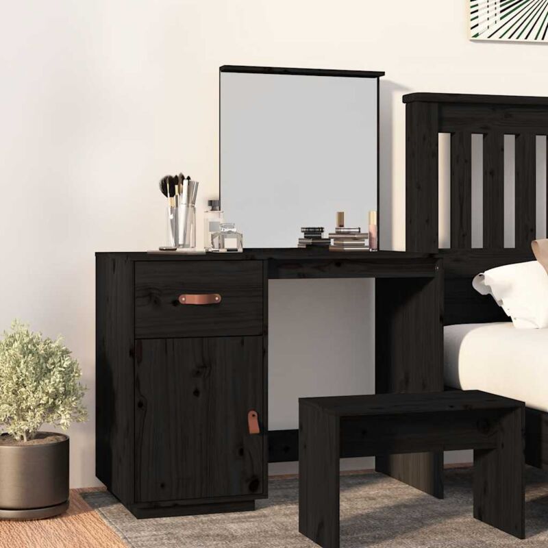 foto del prodotto toeletta nera 95x50x134 cm in legno massello di pino - vidaxl