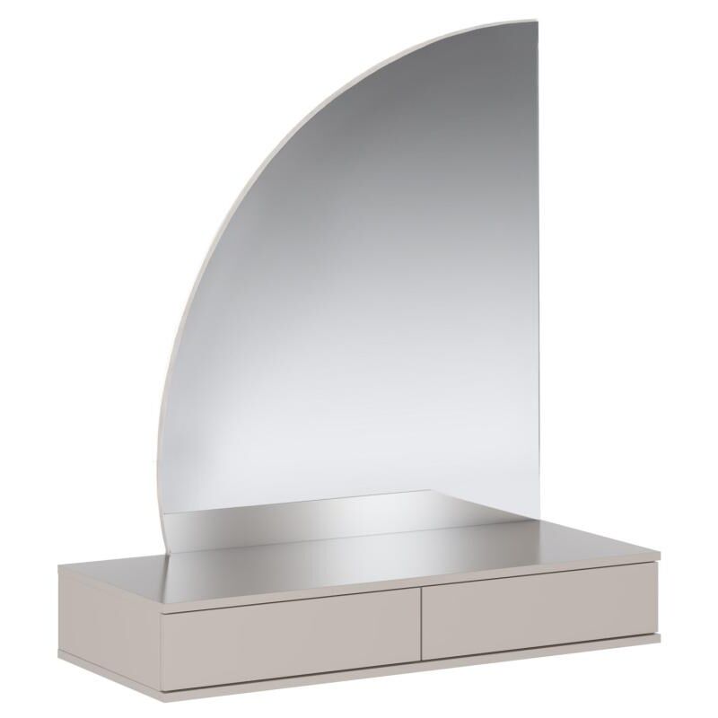 foto del prodotto toeletta sospesa con specchio con led 2 cassetti beige opaco jineza