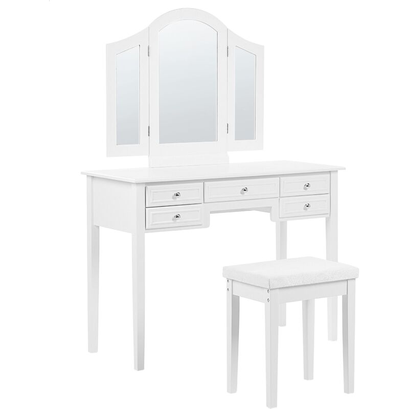 foto del prodotto toeletta stile retr bianca con 5 cassetti e specchio lumiere