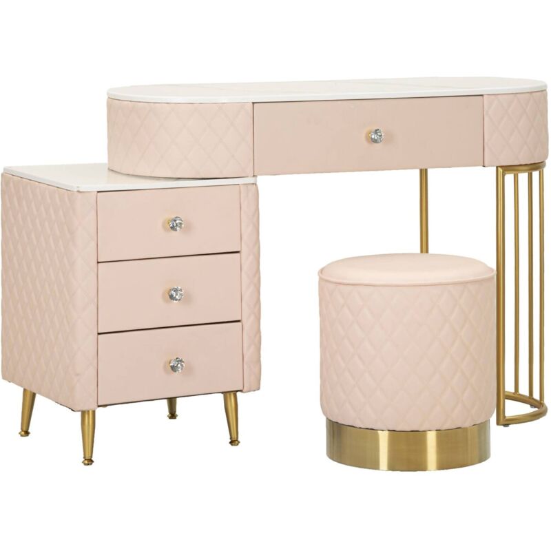 foto del prodotto toeletta taquari, tavolo da toeletta, postazione da trucco, mobile consolle, 120x40 h75 cm, rosa e oro dmora