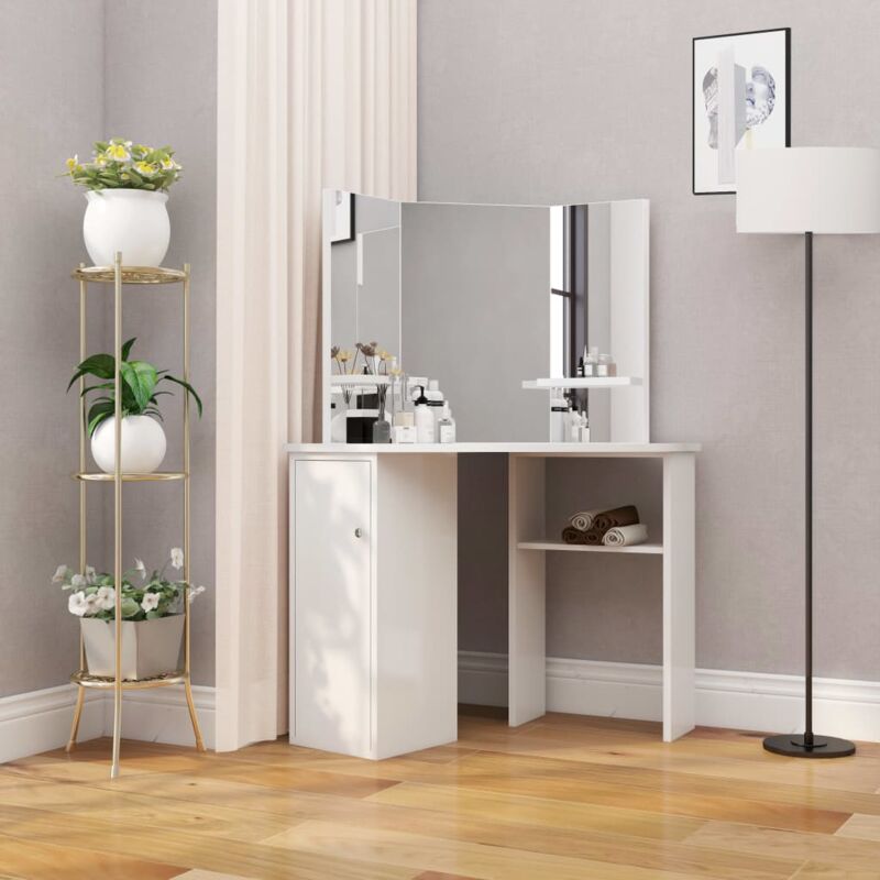 foto del prodotto toeletta tavolino da trucco ad angolo bianco vari modelli modelli senza led