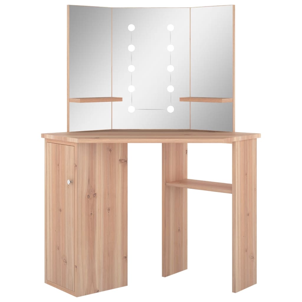 foto del prodotto toeletta tavolo da trucco mobile di design mobile per camera da letto angolare con led 111 x 54 x 141,5 cm rovere 02 0006356